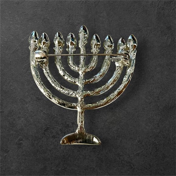 Sparkling Menorah Blue Rhinestone Brooch - Picture 2 of 2